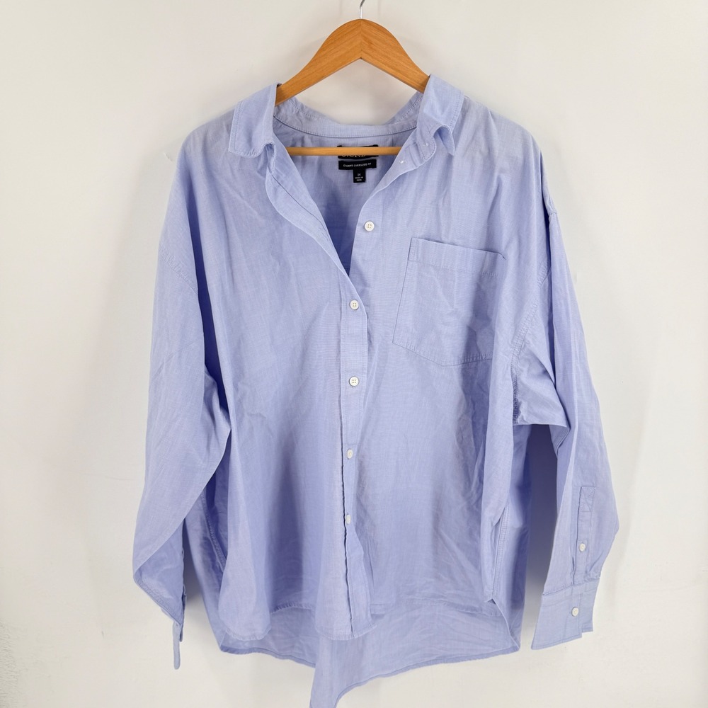 J.Crew Etienne Oversized Fit Button Down Shirt Blue 2X Cotton Coastal Preppy